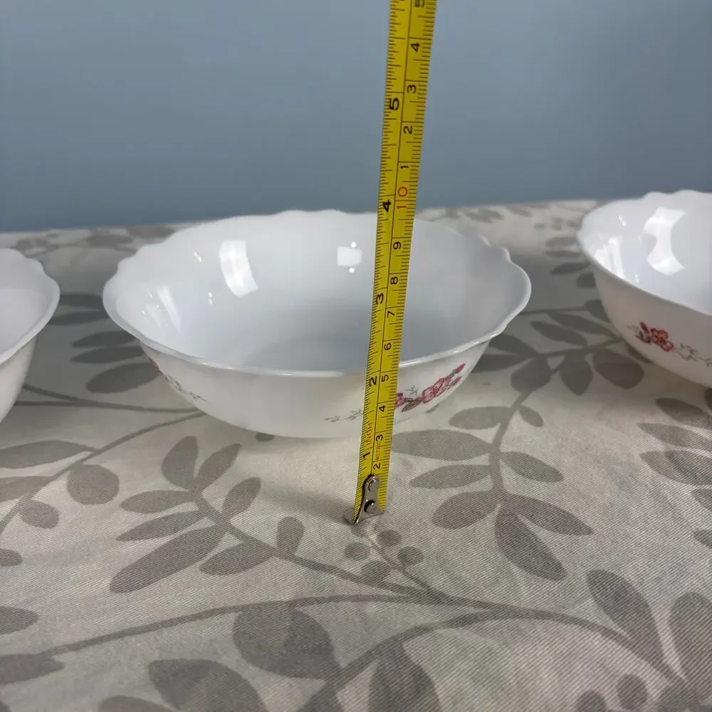 Vintage Arcopal Florentine Bowls Set of 3 Pink Floral French Opal Glass 6¼